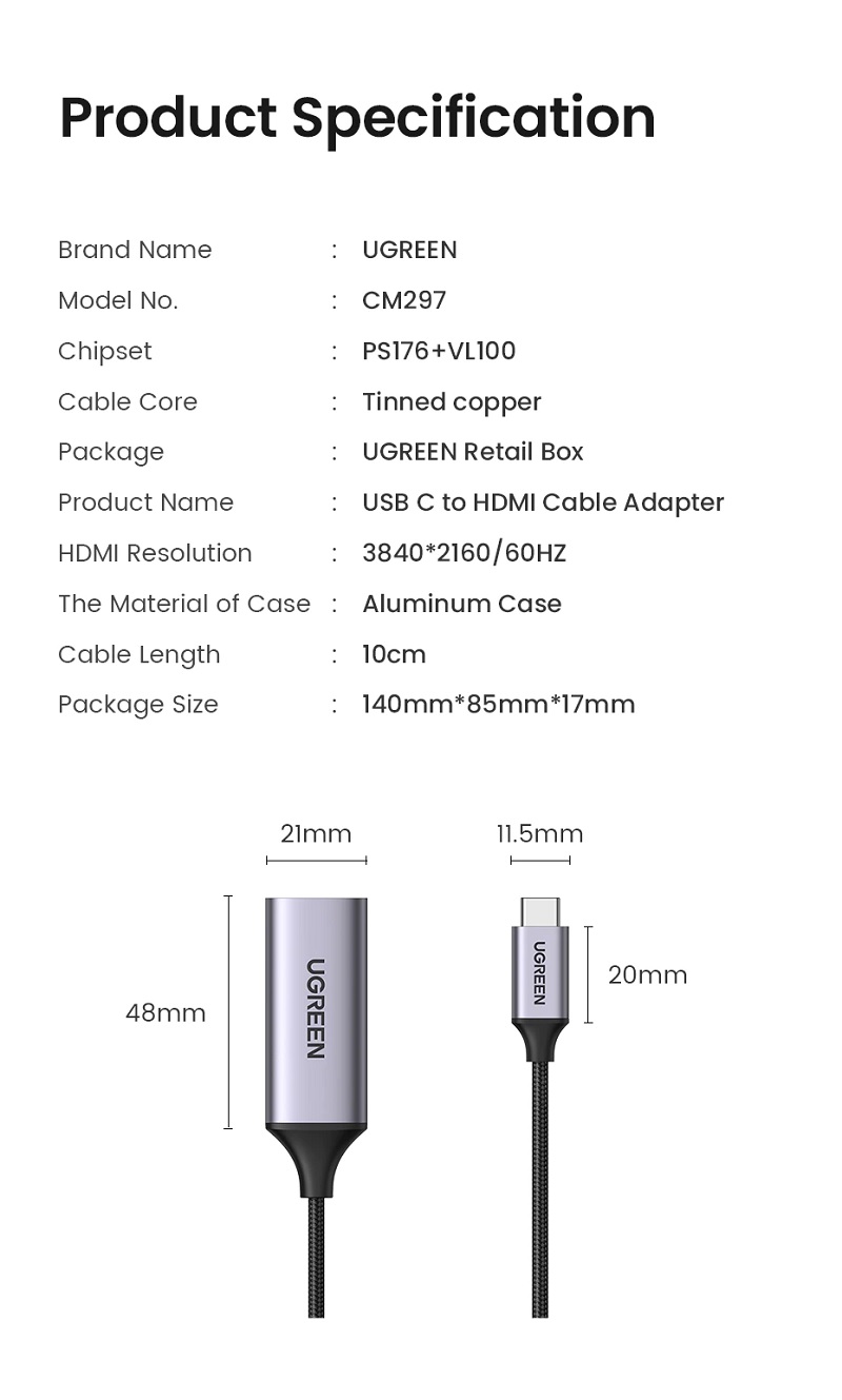 70444 Cáp chuyển USB typeC sang HDMI UGREEN